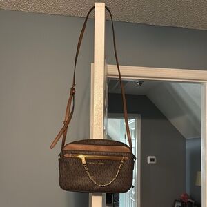 Michael Kors Dark Brown Crossbody Bag with Gold Chain